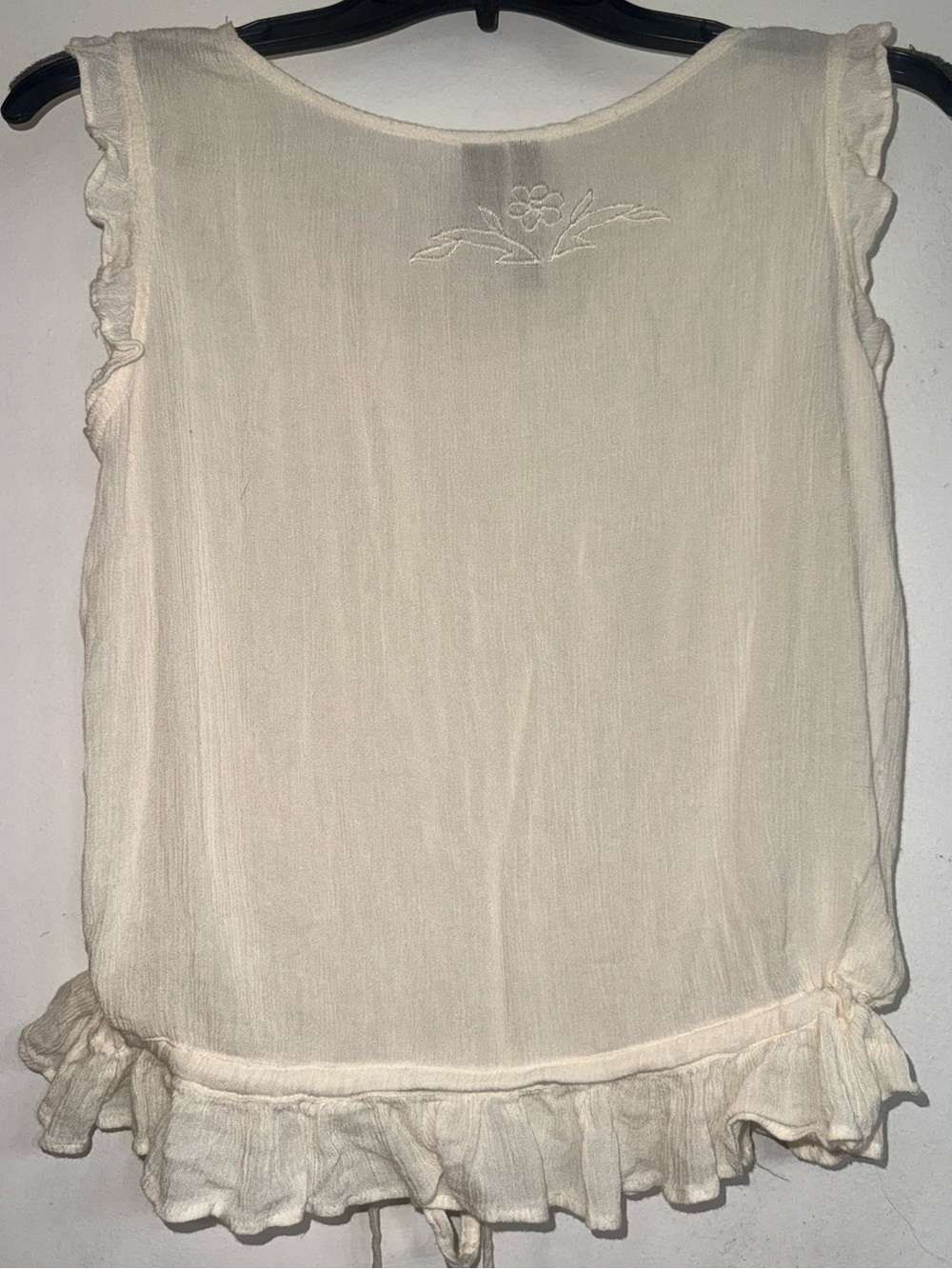 Light Cream/White Embroidered Ruffle Tank Top - Picture 3 of 4